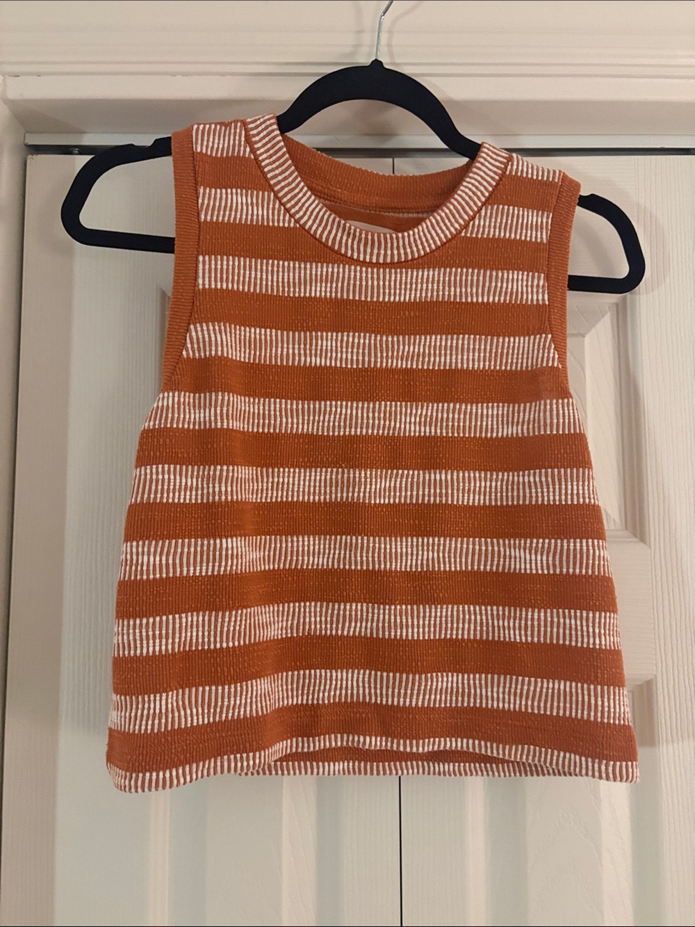 Lou & Grey Striped Knit Crop Tank - Rust & Cream